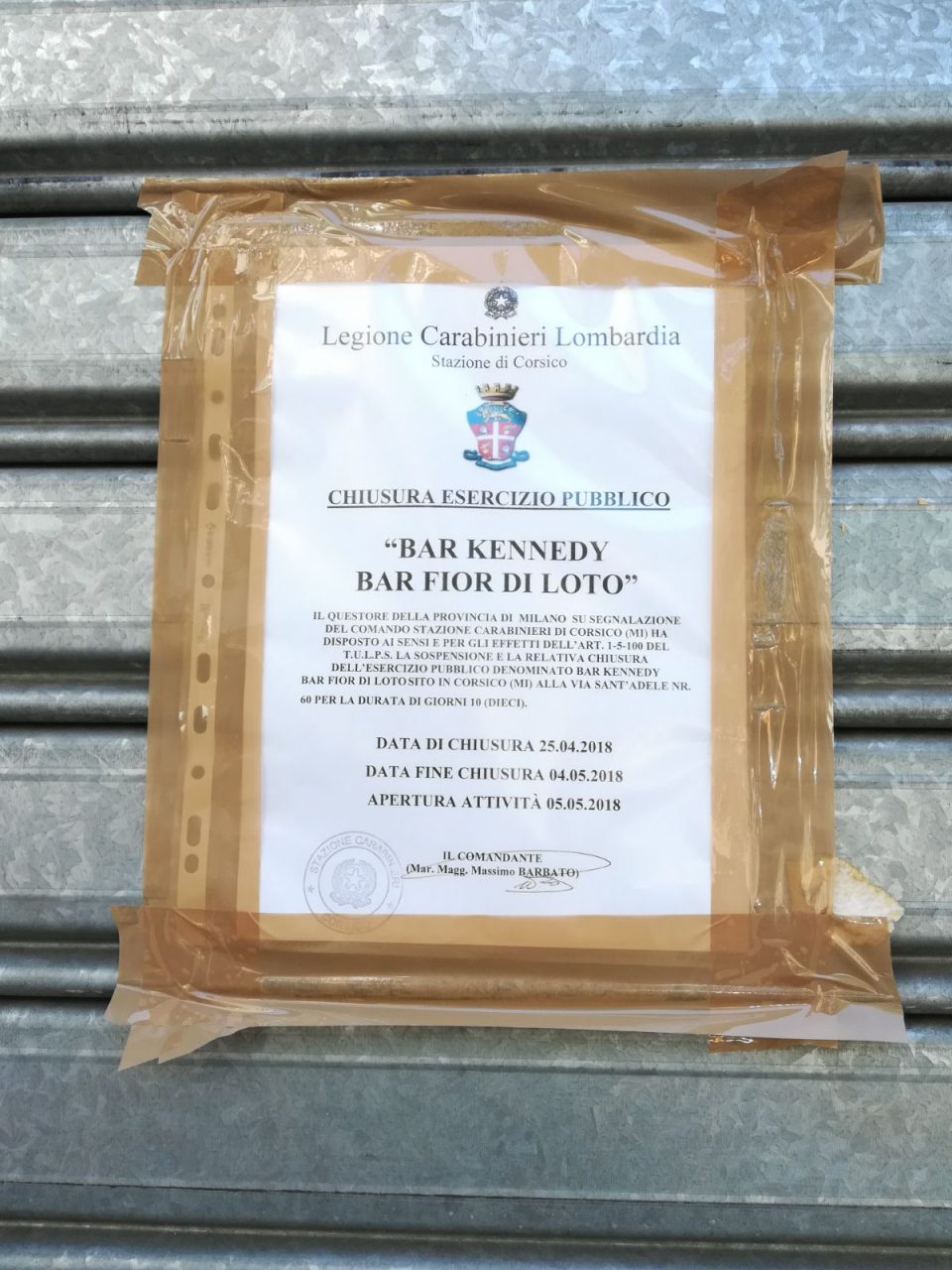 chiusura del bar Kennedy
