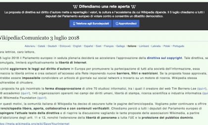 Wikipedia oscurato per protesta contro la direttiva sul copyright