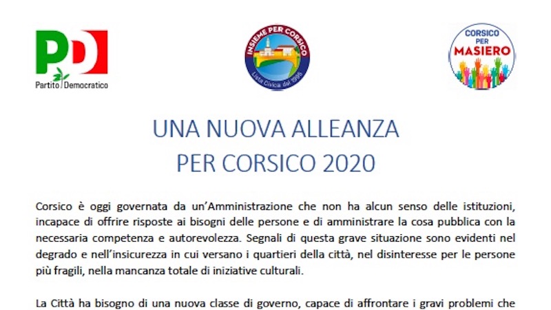 “Una nuova alleanza aperta per il bene di Corsico”