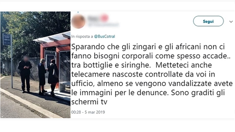 “Zingari e africani sporcano le pensiline”: l’azienda di trasporto risponde al commento