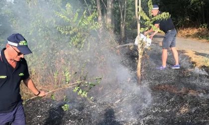 Incendio doloso tra gli alberi, lo spengono gli agenti accertatori del Comune FOTO