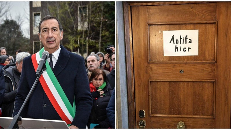 Sindaco Sala appende un cartello sulla porta di casa: “Antifa hier”