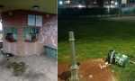 Casa dell'acqua imbrattata e cestino sdradicato: vandali in azione