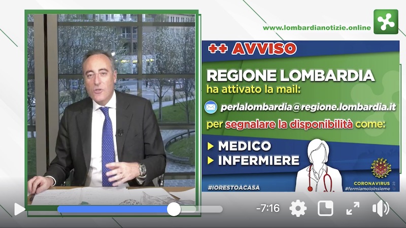 Il bollettino di Gallera: “Dati migliorano ma non bisogna assolutamente abbassare la guardia”