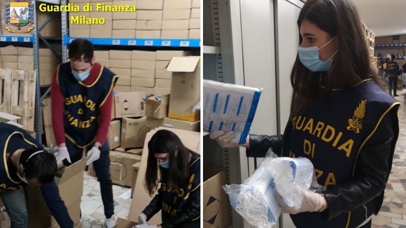 Commercio illegale di mascherine, guanti e gel: maxi sequestro della Finanza