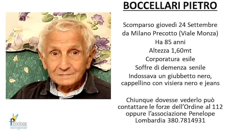 Ritrovato Pietro Boccellari, era scomparso da casa
