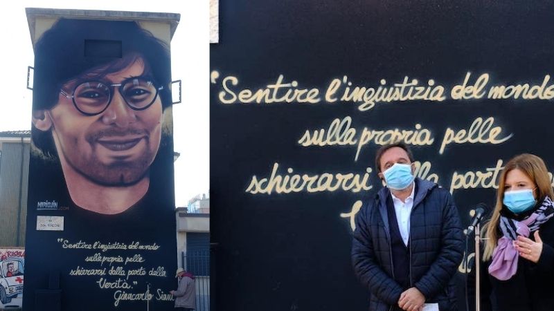 Un murale a Buccinasco con il sorriso di Giancarlo Siani
