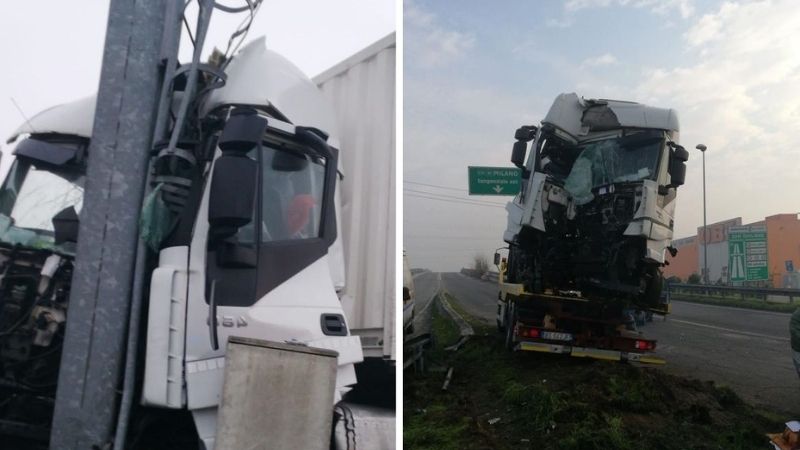 Incidente all’imbocco dell’A1: tir si schianta contro un palo