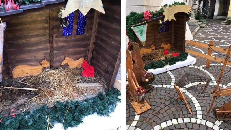 Vandali distruggono e rubano le statuine del presepe allestito sul sagrato FOTO