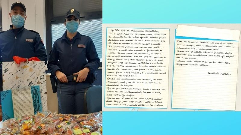 Una lettera e centinaia di caramelle per i poliziotti: “Grazie per quello che fate per noi”