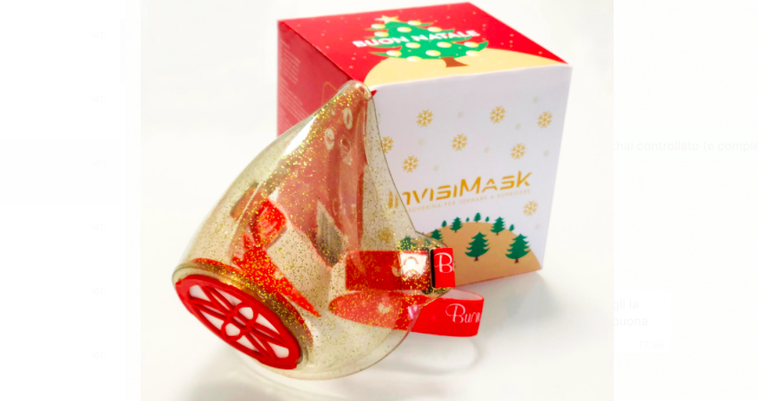Invisimask, la mascherina trasparente indossa un nuovo “look” per le prossime feste di Natale