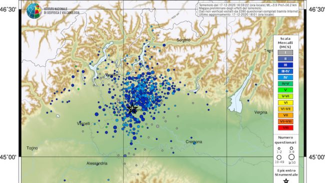 Scossa terremoto epicentro Trezzano