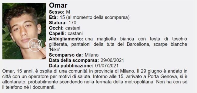 15enne scomparso a Milano