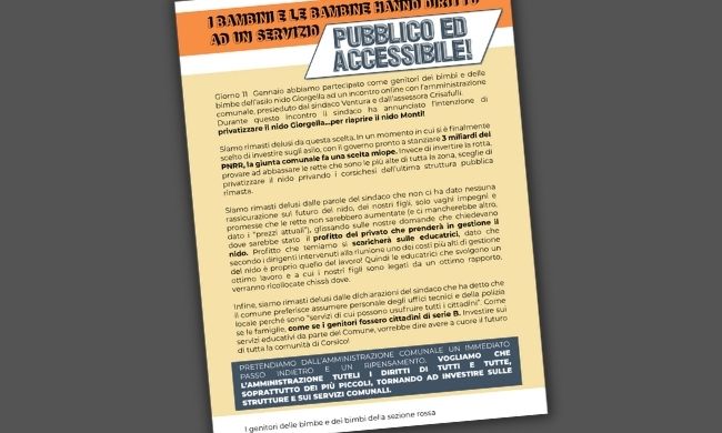 Esternalizzazione del nido Giorgella, i genitori: “Scelta miope e ingiusta”. Il Comune: “Impossibile diversamente, aumentiamo i posti”