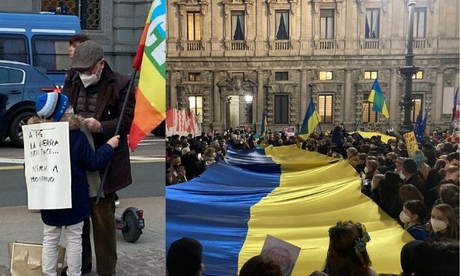 A Milano oltre mille persone in piazza contro la guerra tra Russia e Ucraina: le immagini