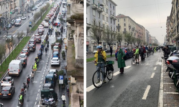A Milano un ‘ciclabile umana’ di 150 metri su viale Monza