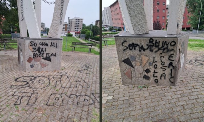 Vandali imbrattano il monumento dedicato a Falcone a Trezzano