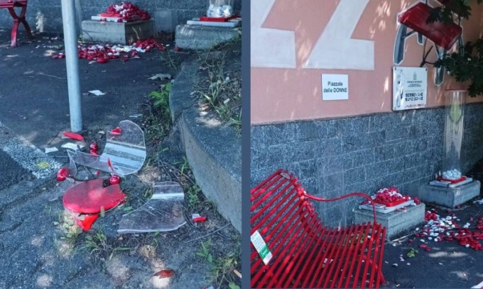 Vandalizzata l’opera dedicata alle vittime di femminicidio. Villa: “Gli incivili non fermano il nostro impegno”