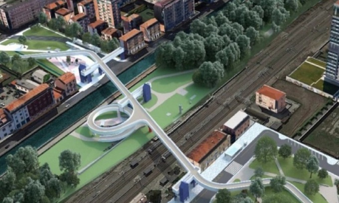 Proseguono i lavori per la passerella ciclopedonale che porterà alla M4: chiuso un tratto di via Ludovico il Moro