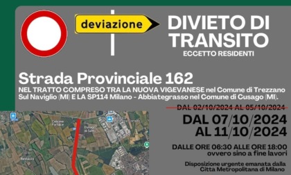 Chiusa dal 15 ottobre, per quattro giorni, la Strada Provinciale 162, che da Cusago porta a Gaggiano