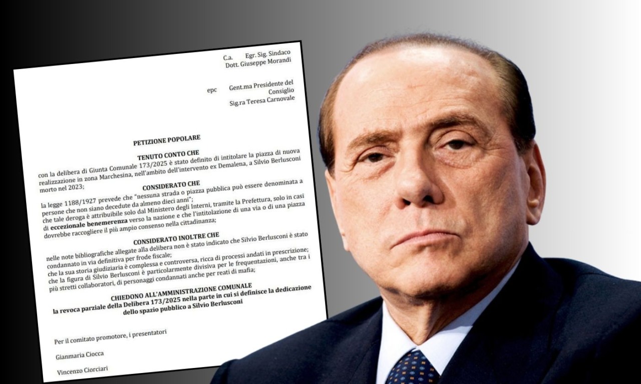 Petizione contro “Piazza Silvio Berlusconi”, il sindaco non accoglie la richiesta dei firmatari