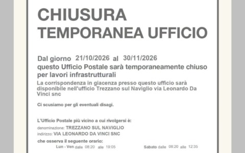 Corsico, Ufficio postale di via Visconti di Modrone chiuso fino al 30 novembre: utenti dirottati a Trezzano